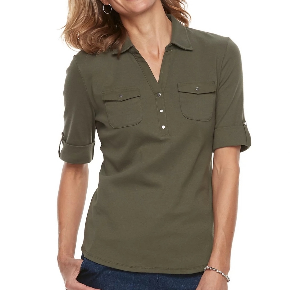 Croft & Barrow Utility Polo Elbow Length Sleeve